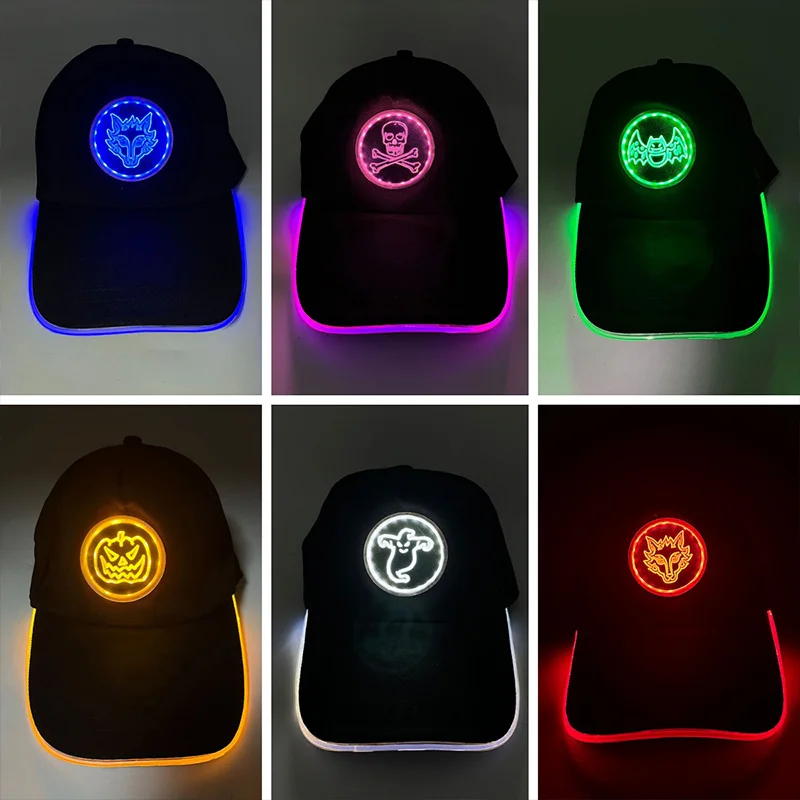 Fluor zierende LED Glasfaser Hut Neon leuchtende Baseball mütze Tanz Bar Party liefert HipHop Rap Hut Club Requisiten Kostüm – Detail 3