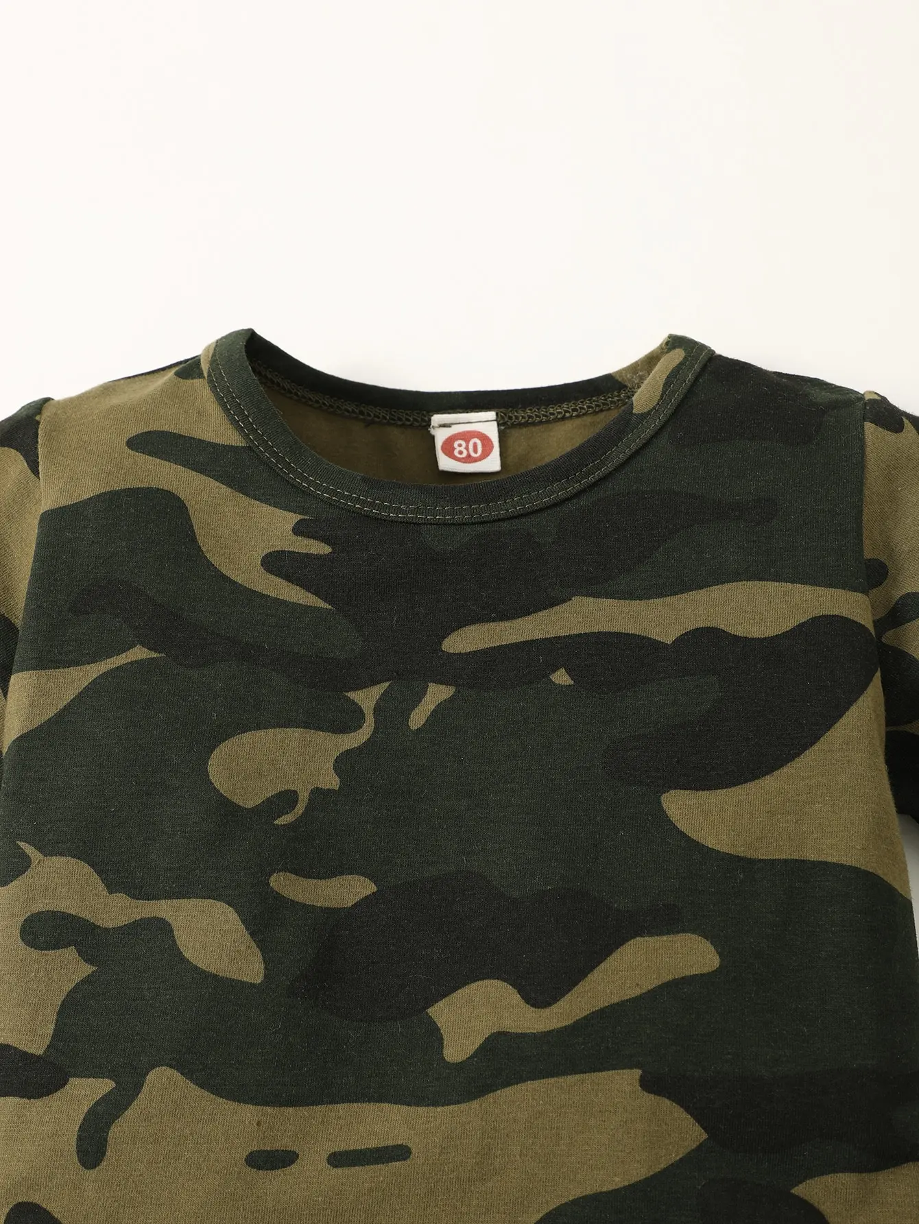 Summer Lively Boy Baby Daily Suit Crewneck Short-Sleeved Camouflage T-Shirt Top Army Green Elastic Waist Shorts Two-Piece Set