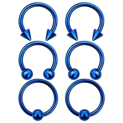 WKOUD 6PCS Horseshoe Circular Barbells Septum Rings 16G Nose Rings Hoop Helix Earrings Eyebrow Body Piercing Jewely Blue