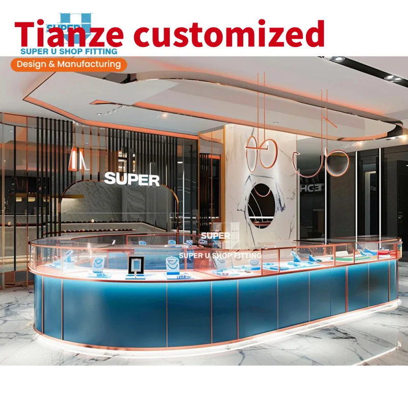 (Customized) Customized Fine Jewelry Store Display Furniture Luxury Necklace Mall Kiosk Design Lockable Glass Jewelry Counter Sh