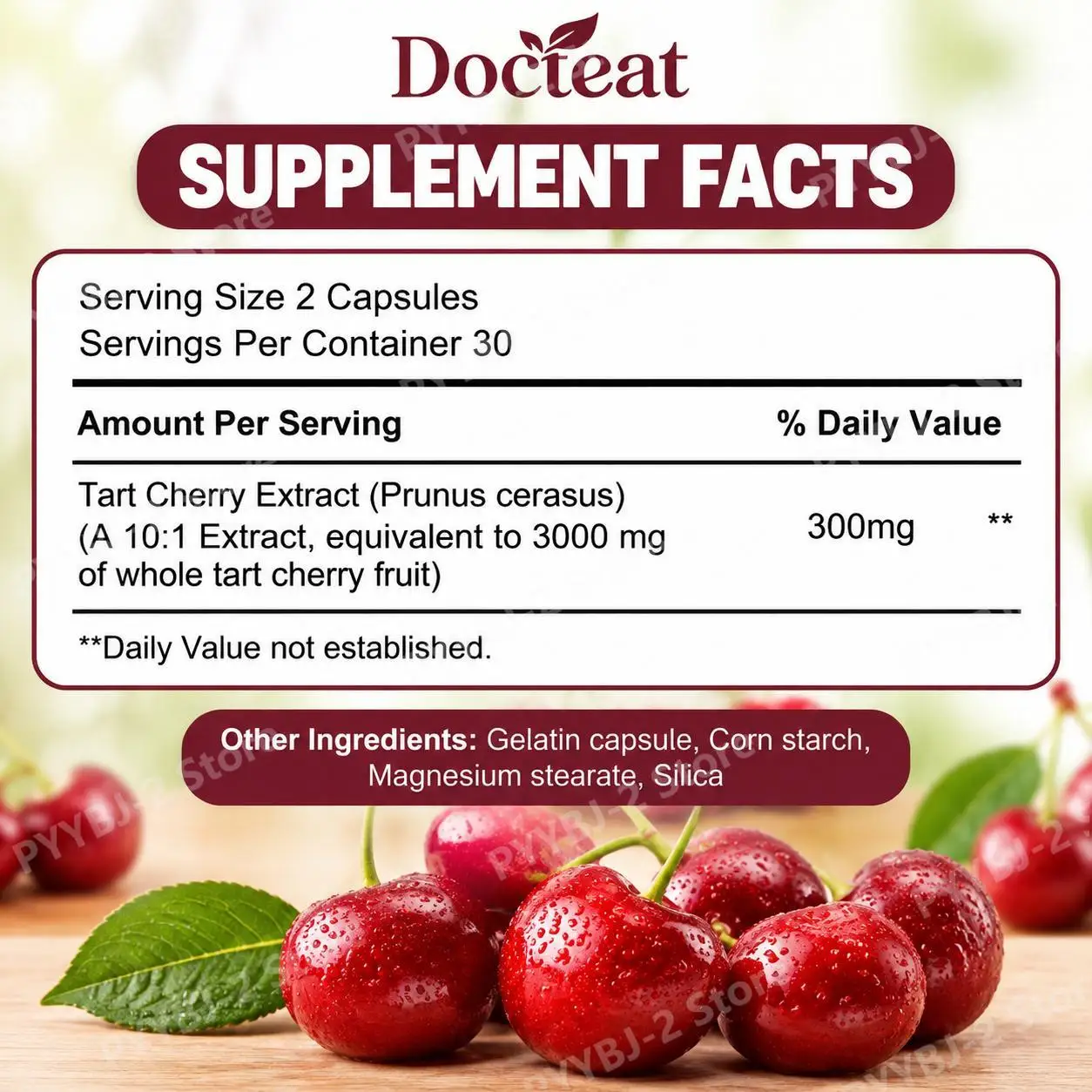 Tart Cherry Capsules Maintain Knee Joint Function & Uric Acid Balance with Prunus Cerasus Concentrated Extract 300mg 60 Capsules