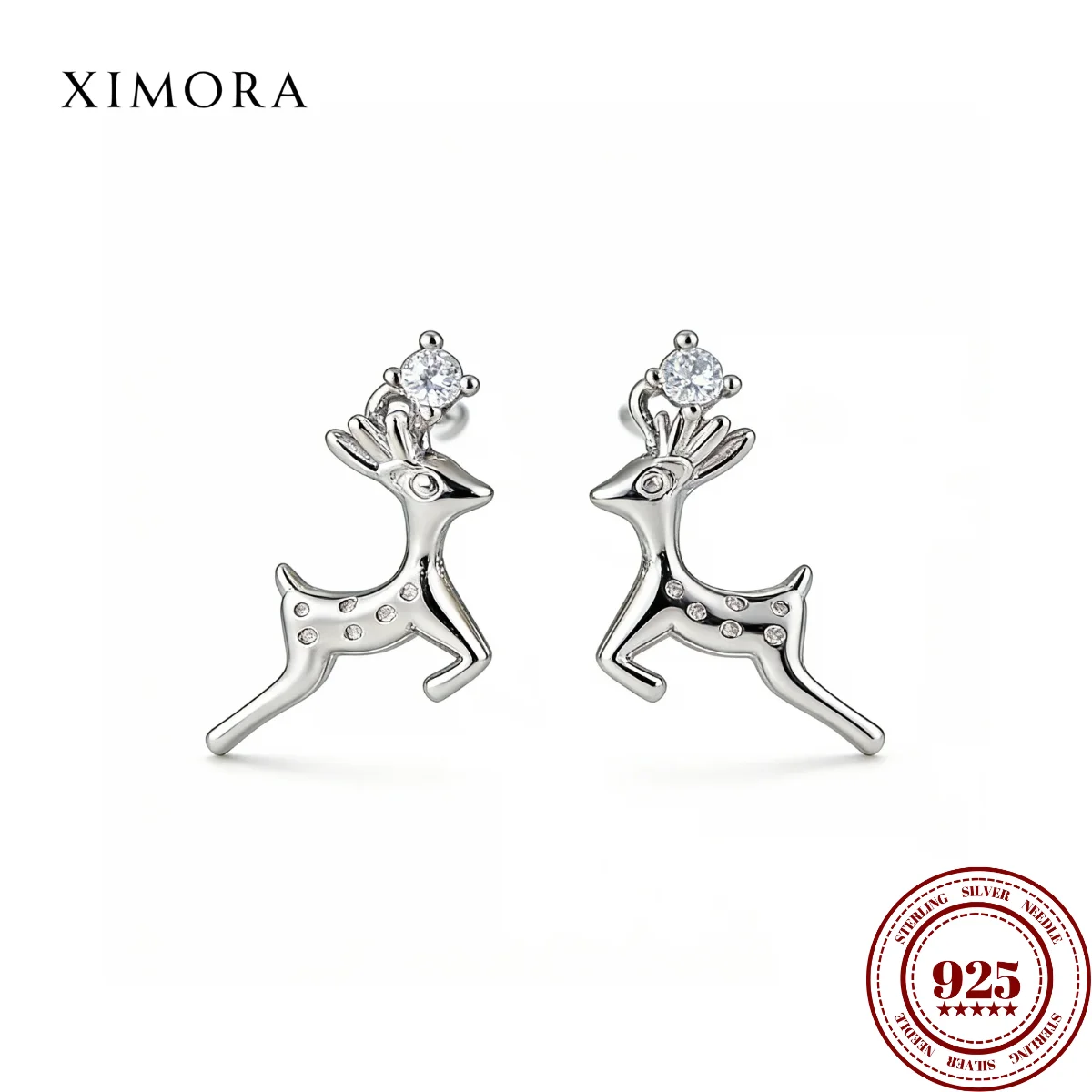 

XIMORA стерлингового серебра 925 пробы, нежные серьги с бриллиантами в виде оленя, новогодний подарок для девочек, букле d'oreilles femme plata 925