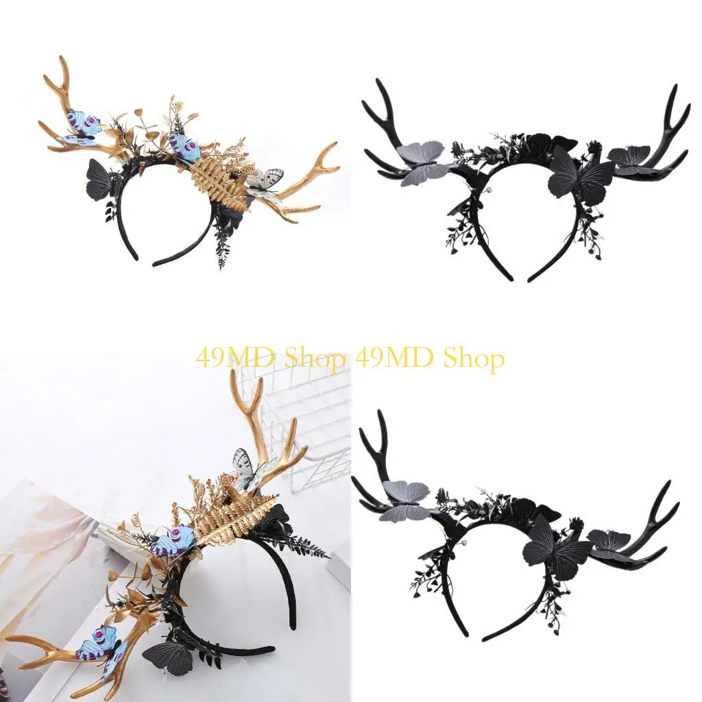 

49MD Многофункциональные праздничные повязки на голову с рогами, нескользящая ткань, дизайн, незаменимый для рождественской игры