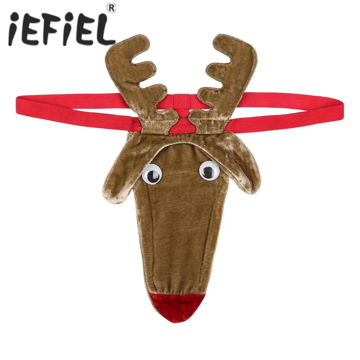 

Men Lingerie Christmas Reindeer Pattern Bulge Pouch Bikini G-String Underwear Elastic Waistband Sexy Open Butt Briefs Panties