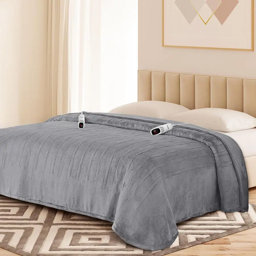 

Blanket King with Dual Control100 x90 Soft Flannel Heating Blanket, 9 Heat Levels amp 10 Hours Auto Off Heated Blanket, Fast Hea