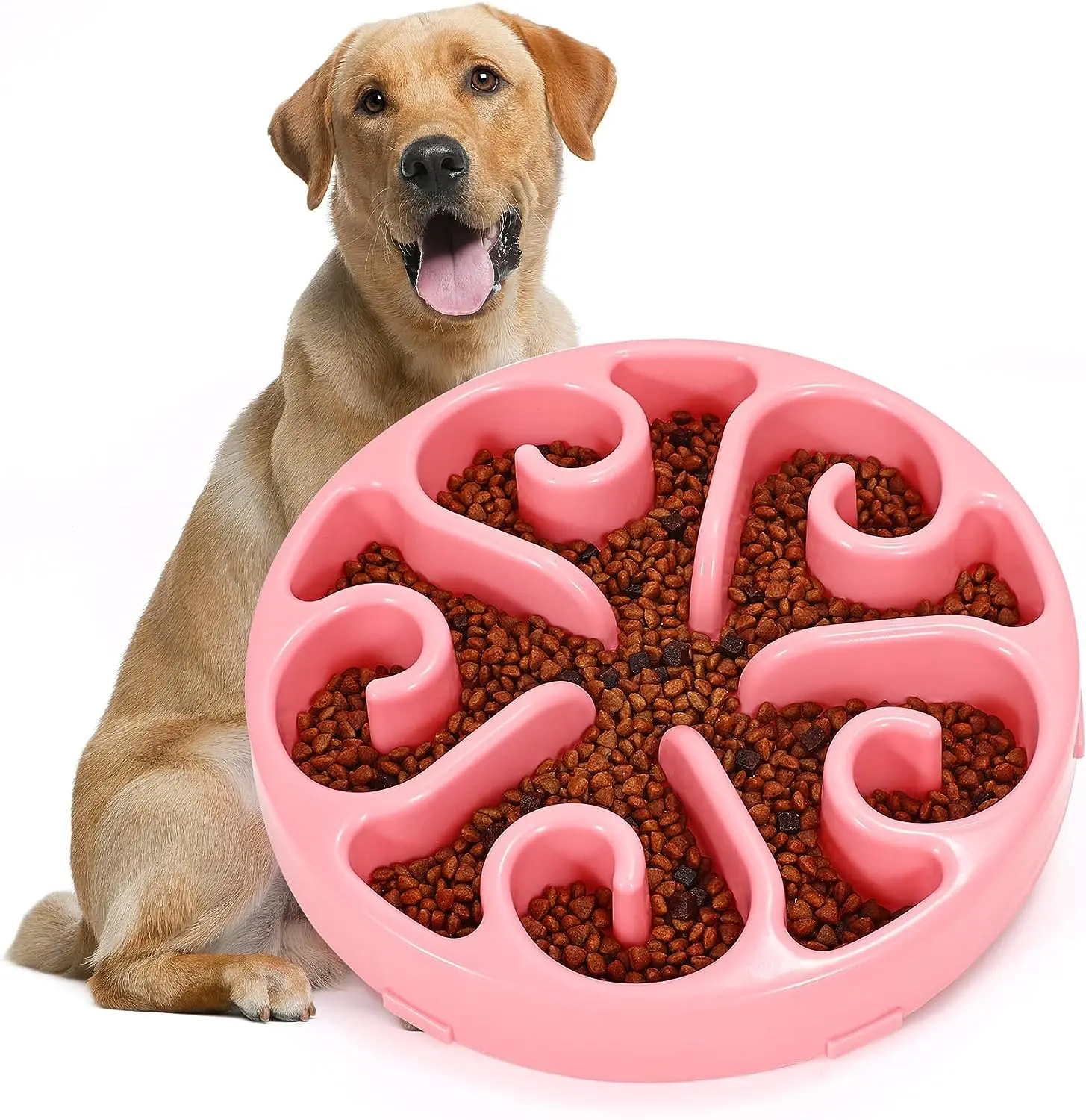 Anti Slip Pet Bowl, Fun Slow Feeder Dog Bowl, Plastic Round Bowls for Large Dogs