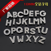 10MM Diy Letter Internal Hole Full Rhinestones Slide Letter A - Z Alloy English phabet Fit For DIY Charm Wristband Bracelet