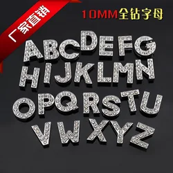 10MM Diy Letter Internal Hole Full Rhinestones Slide Letter A - Z Alloy English Alphabet Fit For DIY Charm Wristband Bracelet