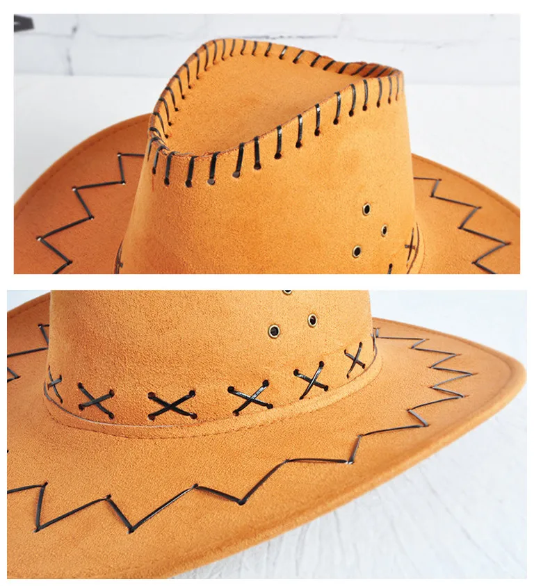 Casual Western Cowboy Hat Sun Hat Cowgirls Children Hat Artificial Suede Wide Brim Leisure Halloween Men Woman Hat view 6