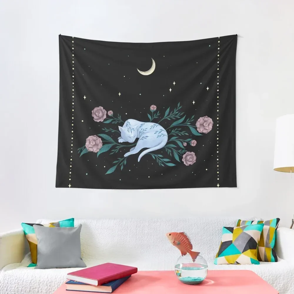 

Cat Dreaming of Moon Tapestry Room Decor Korean Style Room Decor Aesthetics For Room Decor Home Tapestry