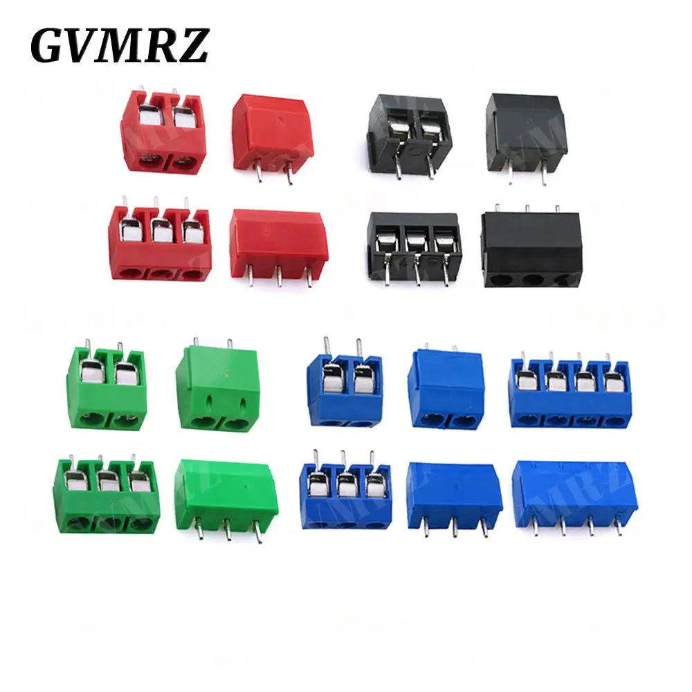 10PCS PCB Terminal Block Connector Pitch 5.0mm KF301 Straight Pin 2P 3P Screw PCB Terminal Blocks Connector Blue Black Green