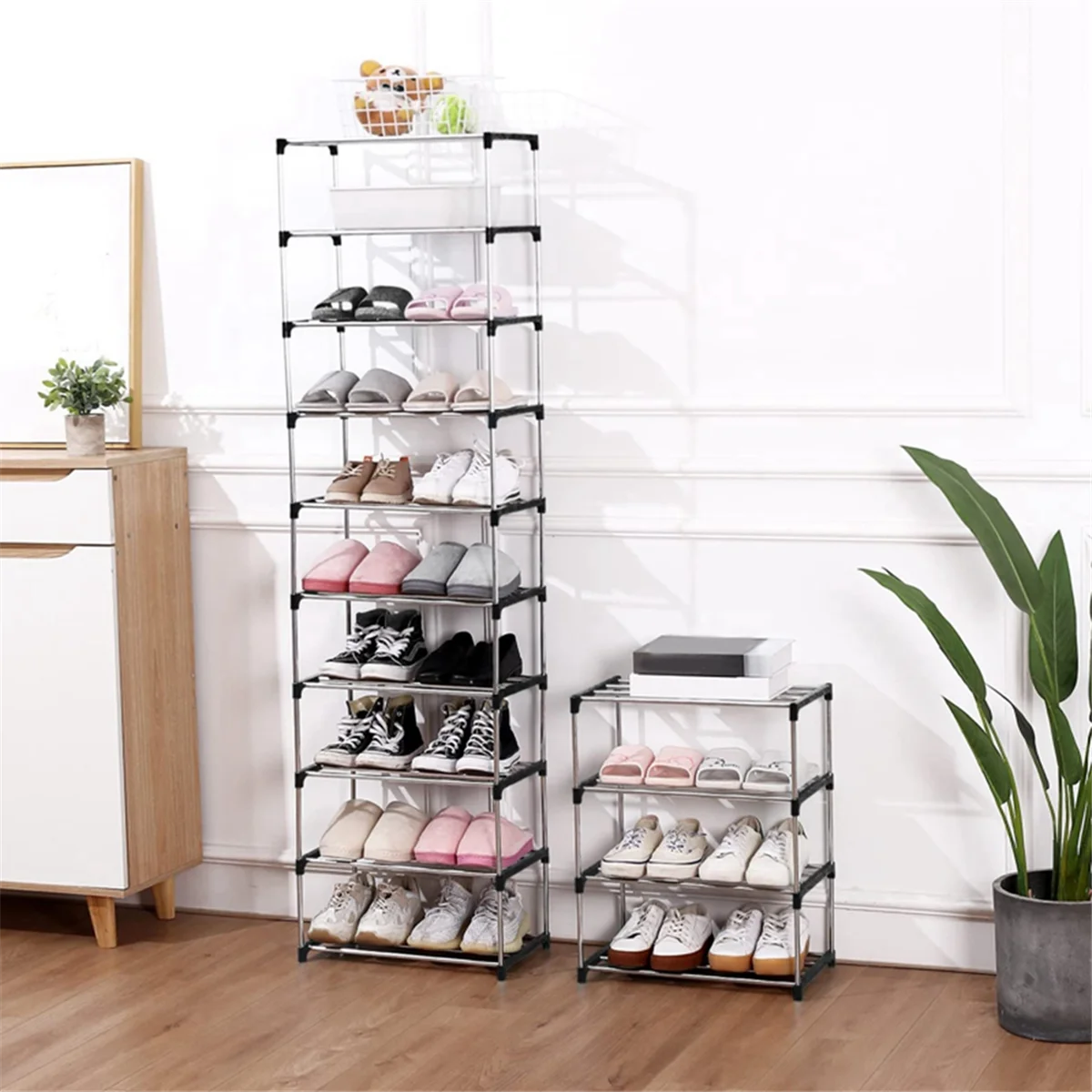 

CHCH Stackable Small Shoe Rack, Entryway, Hallway and Closet Space Saving Storage and Organization (5-Tier, Black)