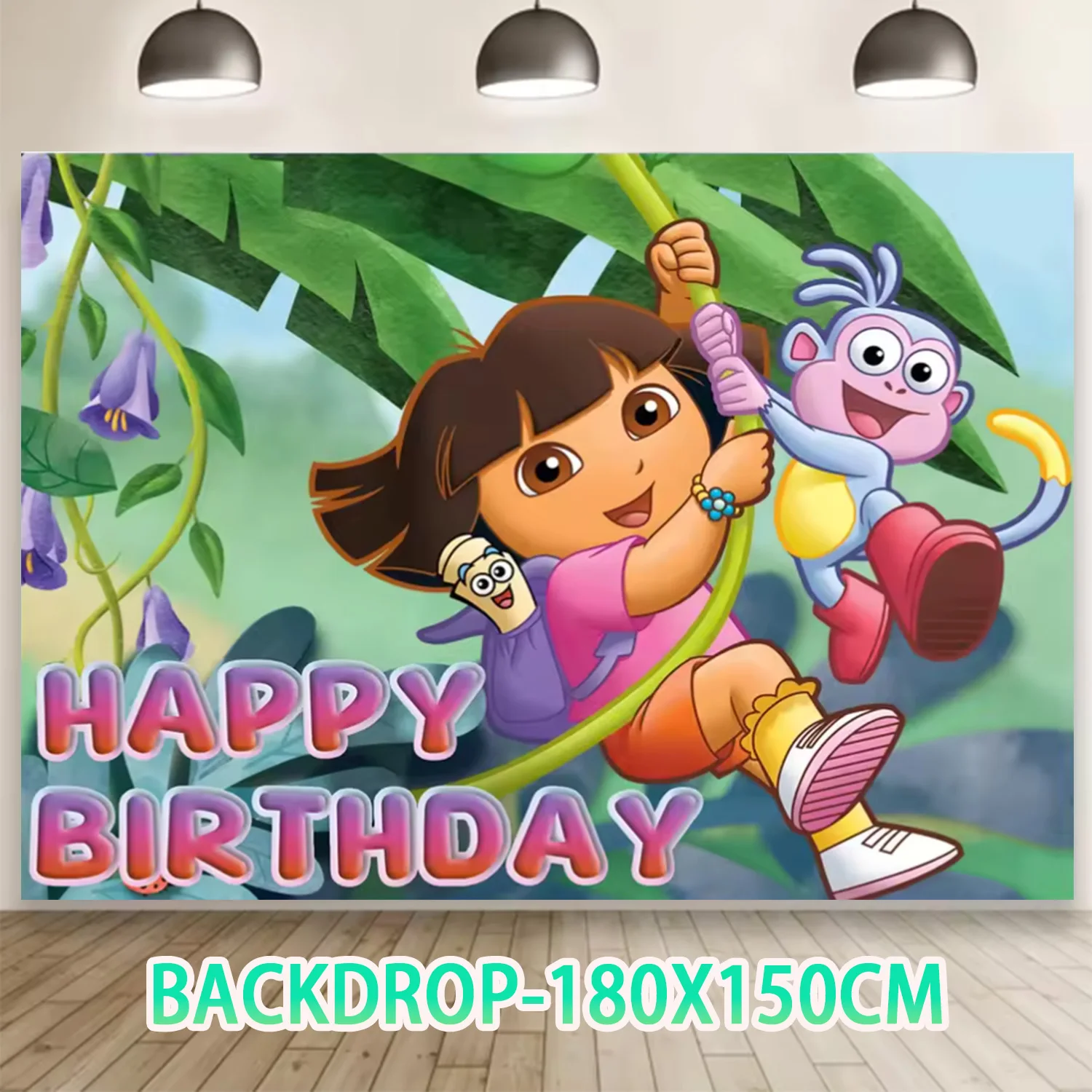 Cartoon&DORAED&Girls Birthday Party Tableware Decor Paper Plate Cup Napkin Hat Balloon Monkey Backdrops for Kids Party Supplies - view 6