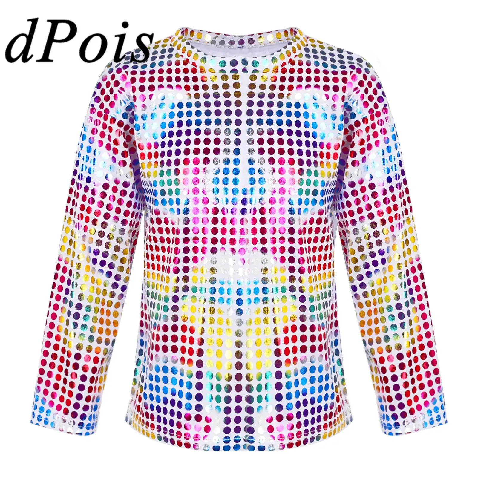 

Kids Boys Girls Long Sleeve T-Shirts Shiny Sequins Top Fashion Childs Jazz Dance Stage Performance Costumes Hip Hop Clothes