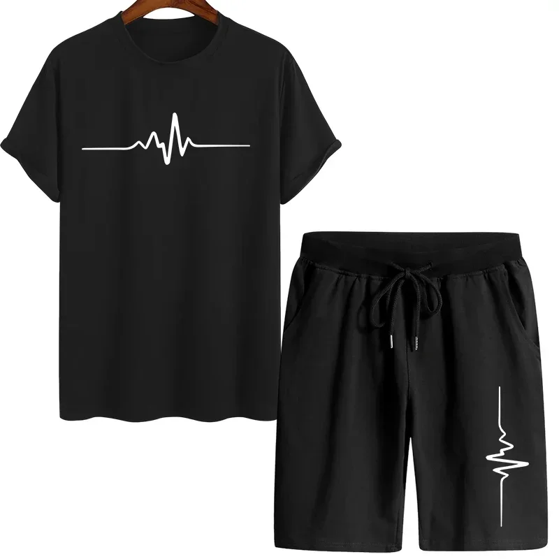 2025 Spring Summer Daily Casual Sports Outfits Urban Fashion Tees Tracksuits Hot Sale Men's T-shirts Walking Shorts 2pcs Set