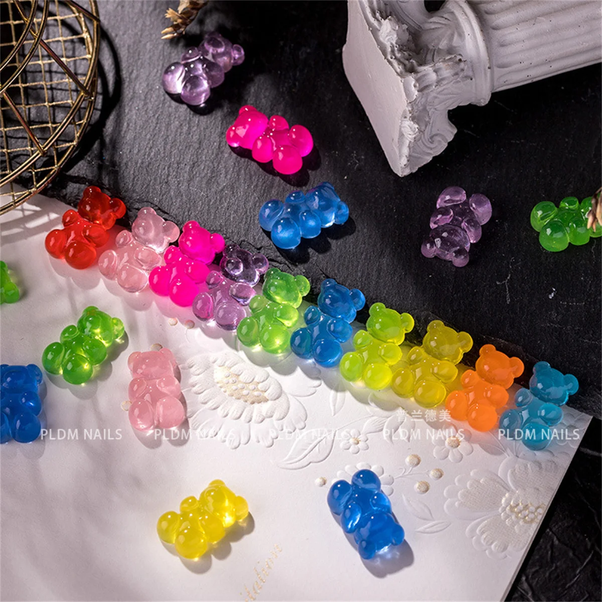 Breloques en résine 3D Kawaii pour nail art, nickel é d\'étoiles, couleurs mélangées, conception de coeur d\'ours, décoration d\'ongles bricolage,