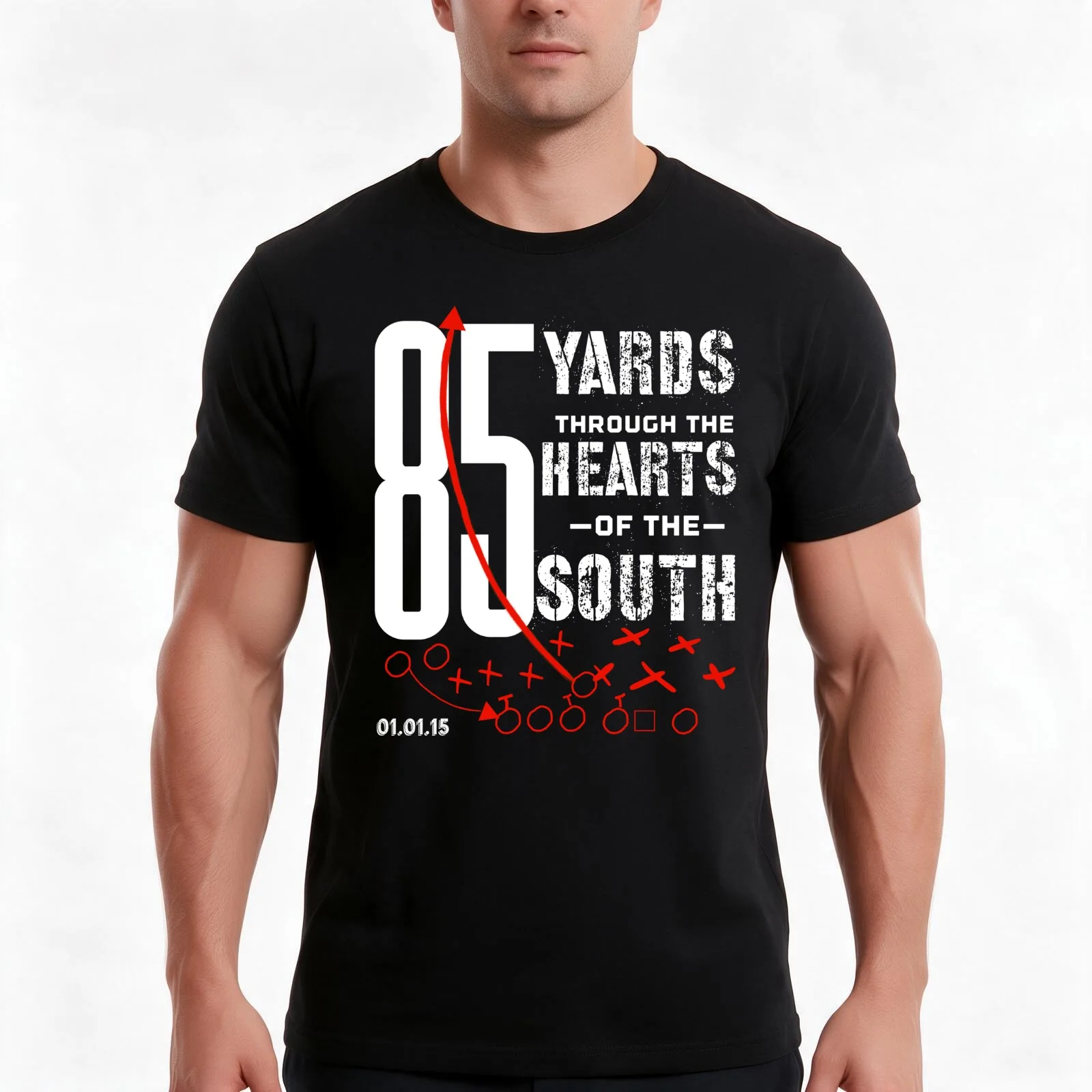 85 Yards Through the Heart of the South Football Run T-Shirt, Summer Casual Cotton Tee, Oversized Streetwear Tops, 100% Cotton