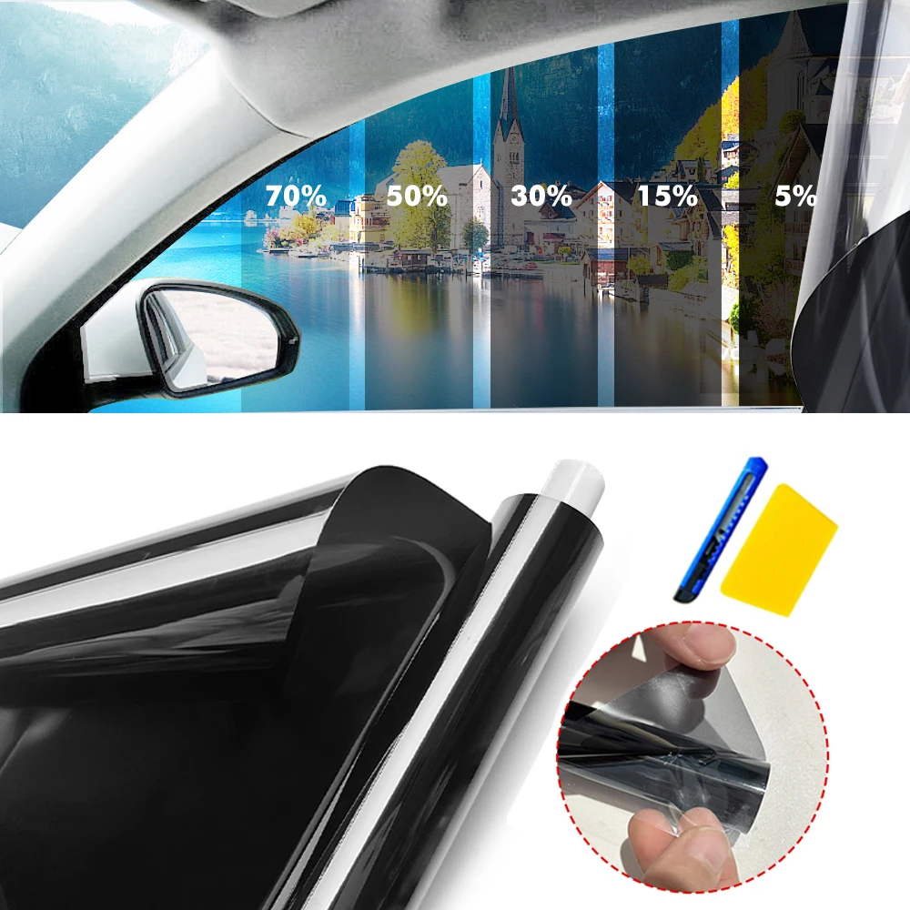 1Roll 50x3m Black Car Window Tint Film Glass Sticker VLT 1%-70% Sun Shade Window Tinting Solar UV Protection Foils Sticker Films