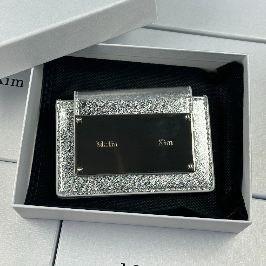 MATIN KIM Card Holder Mini Wallet Women Men Accordion Metal Plate PU Leather Coin Purse Korean Credit Business Card Case Pocket
