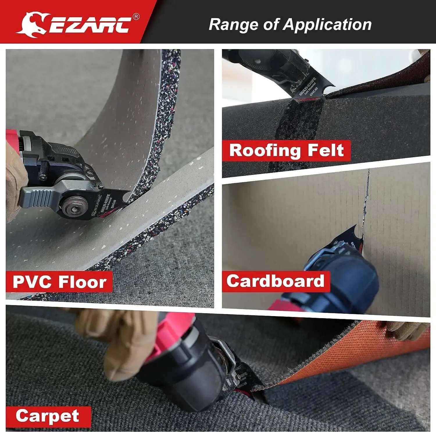 EZARC Oscillating Multi Tool Hook Knife Blade, 3PCS Multitool Saw Blades for Cutting Soft Materials Roofing Shingles, PVC Carpet