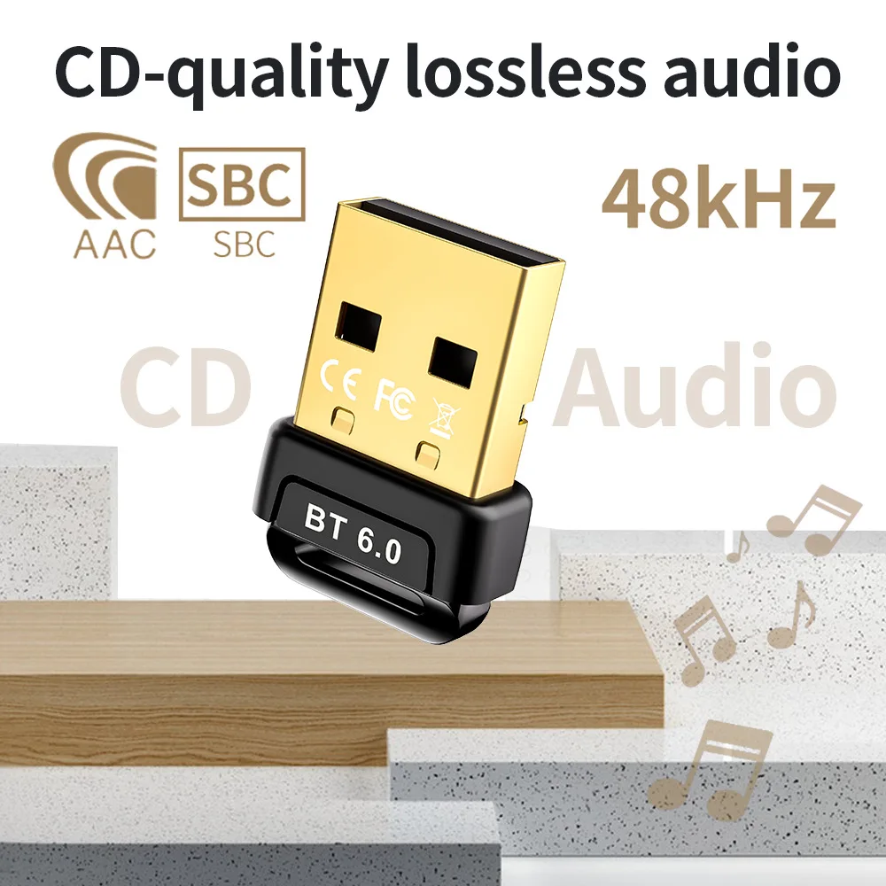 Bluetooth 6.0 アダプタ USB ワイヤレス音楽 Bluetooth レシーバートランスミッター PC/ラップトップドライバー無料プラグアンドプレイ Win8.1/10/11