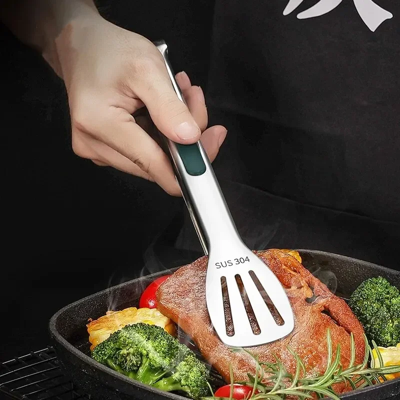 1 Unidade de Pinça de Aço Inoxidável Antiderrapante para Alimentos, Carne, Salada, Pão, Churrasco, Grelhados, Buffet, Acessório de Cozinha