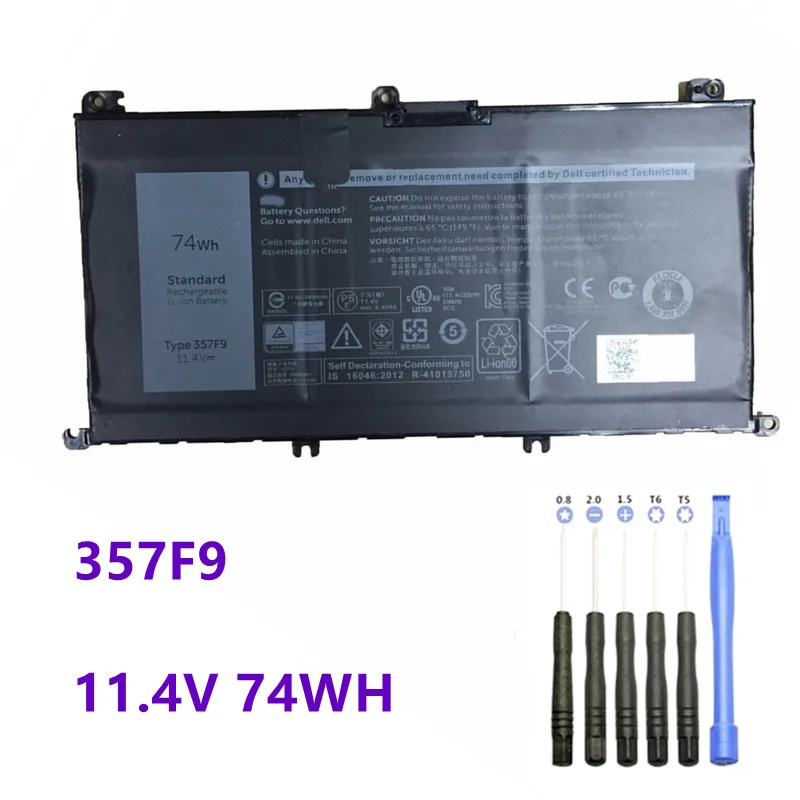 11.4V 74Wh 357F9 Battery For DELL Inspiron 15 Gaming 5576 5577 7566 7567 7000 7557 7559 P65F P57F P65F001 P57F001