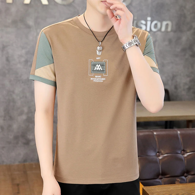 Fashion O-Neck Spliced Embroidery T-Shirt Men\'s Clothing 2024 Summer New Oversized All-match Pullovers Tops Casual Tee Shirt