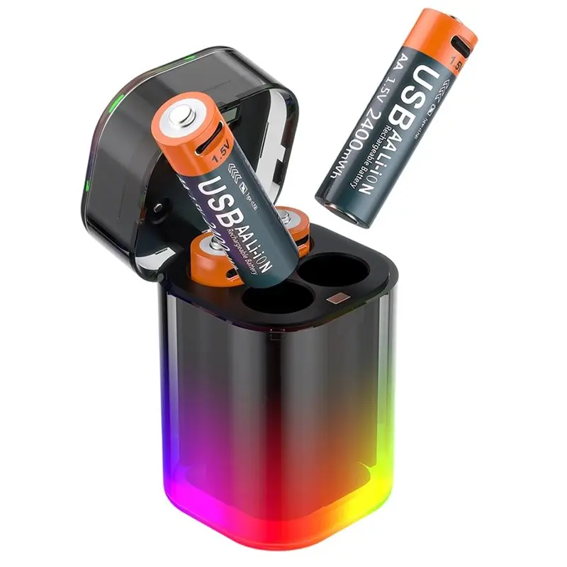 ABJF-Transparent Visibletype-C Battery Charging Case With AA Lithium Batteries And 4Rechargeable Batteries For Steam