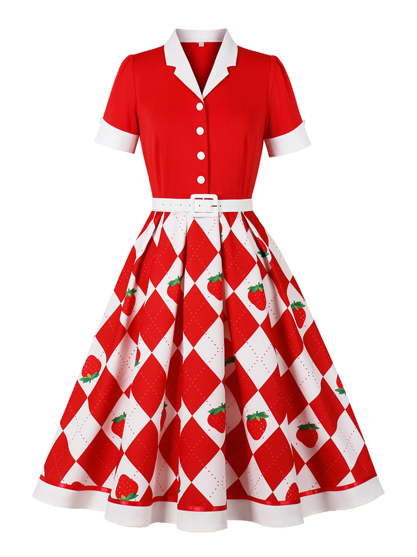 strawberry dress for women Farm Pre-order / L 100% Polyester Features Tonval Notched Collar Spring Summer