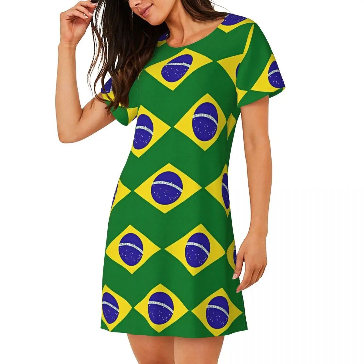Custom Brazilian Flag Brazil Short Sleeves Nightdress For Sleeping Sleepshirts Women Short Sleeve Nightgowns Loose Pajama Dress