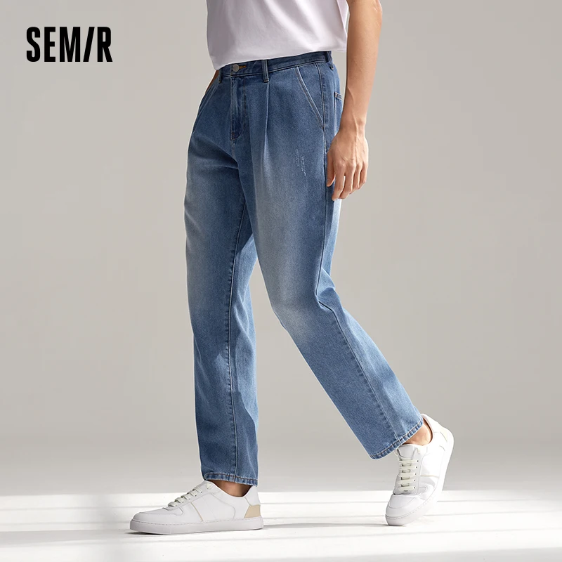 Semir Jeans Men 2024 Summer New Fashion Classic Washed Tapered Trousers Muscle Sense Loose Cool Feeling Trousers