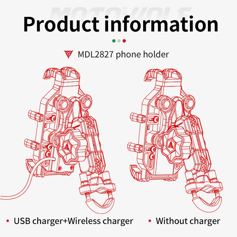 Soporte de teléfono de carga inalámbrica para motocicleta, cargador rápido 3,0, GPS, soporte para motocicleta, soporte para manillar de teléfono móvil para teléfono de 4-7 pulgadas