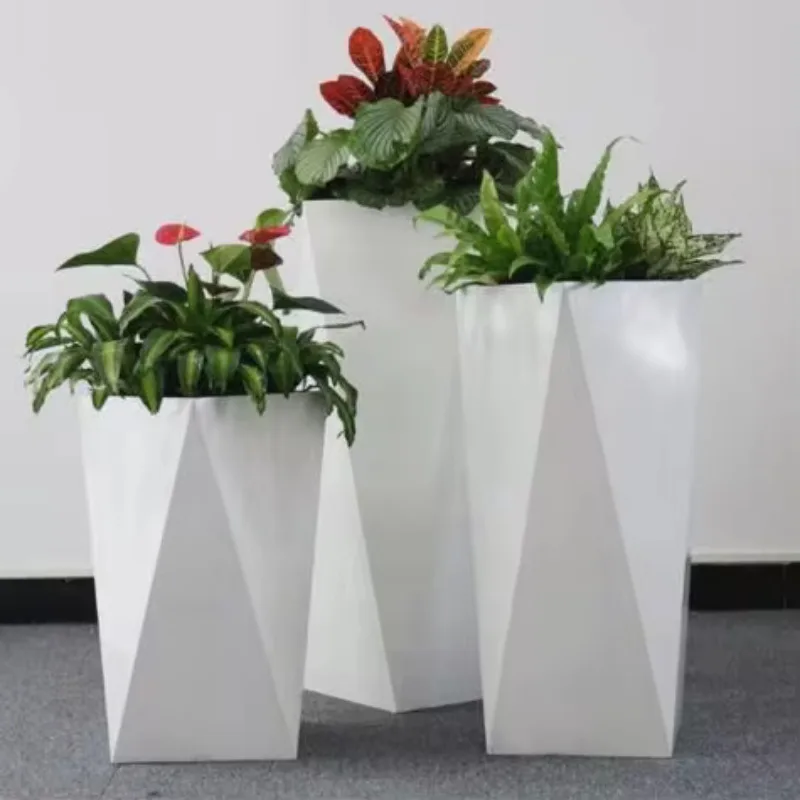 Hotel modern tall large fiberglass planter pot and flower vases large square indoor outdoor resin GRP planter pots