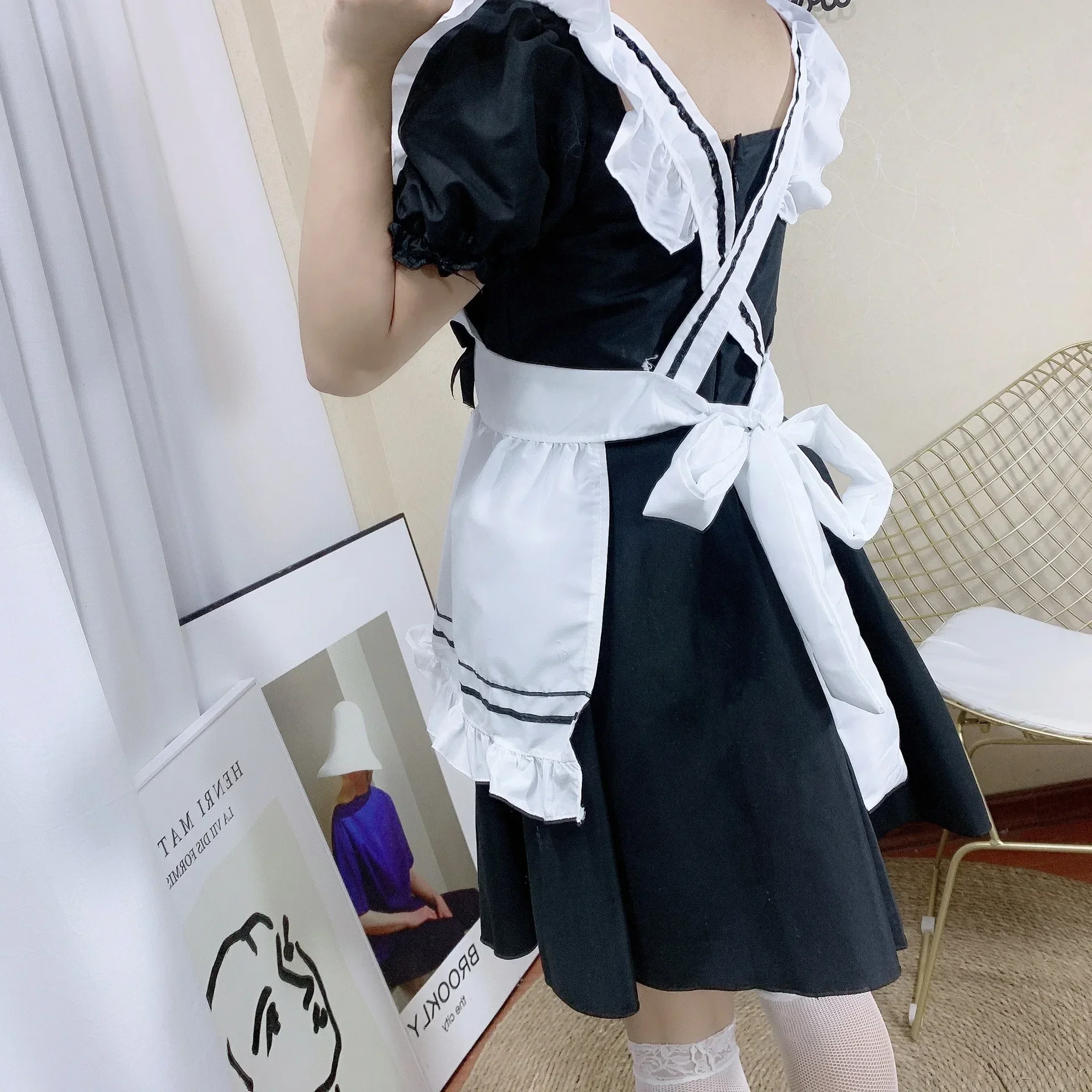 Sweet Lolita Dress French Maid Waiter Costume Women Sexy Mini Pinafore Cute Outfit Halloween Cosplay For Girls Plus Size S-3XL