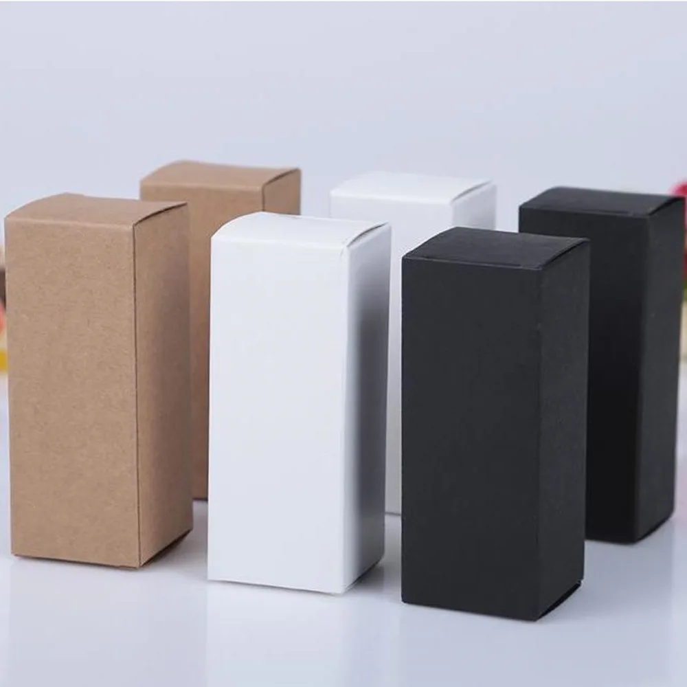 2000pcs Black Kraft Paper Box For Essential Oil Perfume Bottle 10ml/15ml/20ml/30ml/50ml/100ml Lipstick Packaging White Boxes