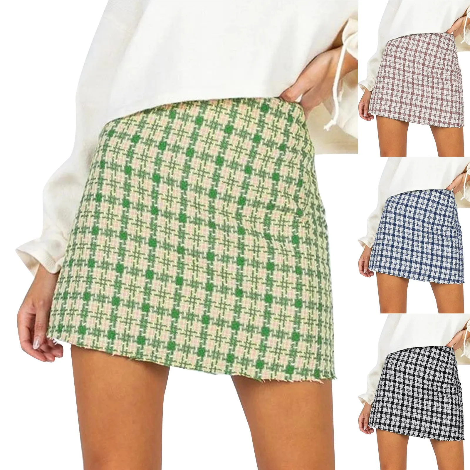 Pure Desire Grid Bodycon Skirt Amazon Trendy Half Skirt 2025 New Women's Fashionable Simple Color Block Plaid A Shaped Skirt