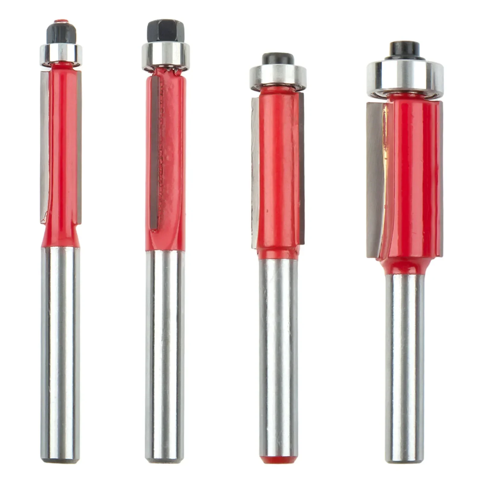 4pcs 1/4 Inch Shank Straight Flush Trim Wood Router Bit With Top Bearing 6mm 6.35mm 8mm Shank Tenon Cutter Tools For Woodworking