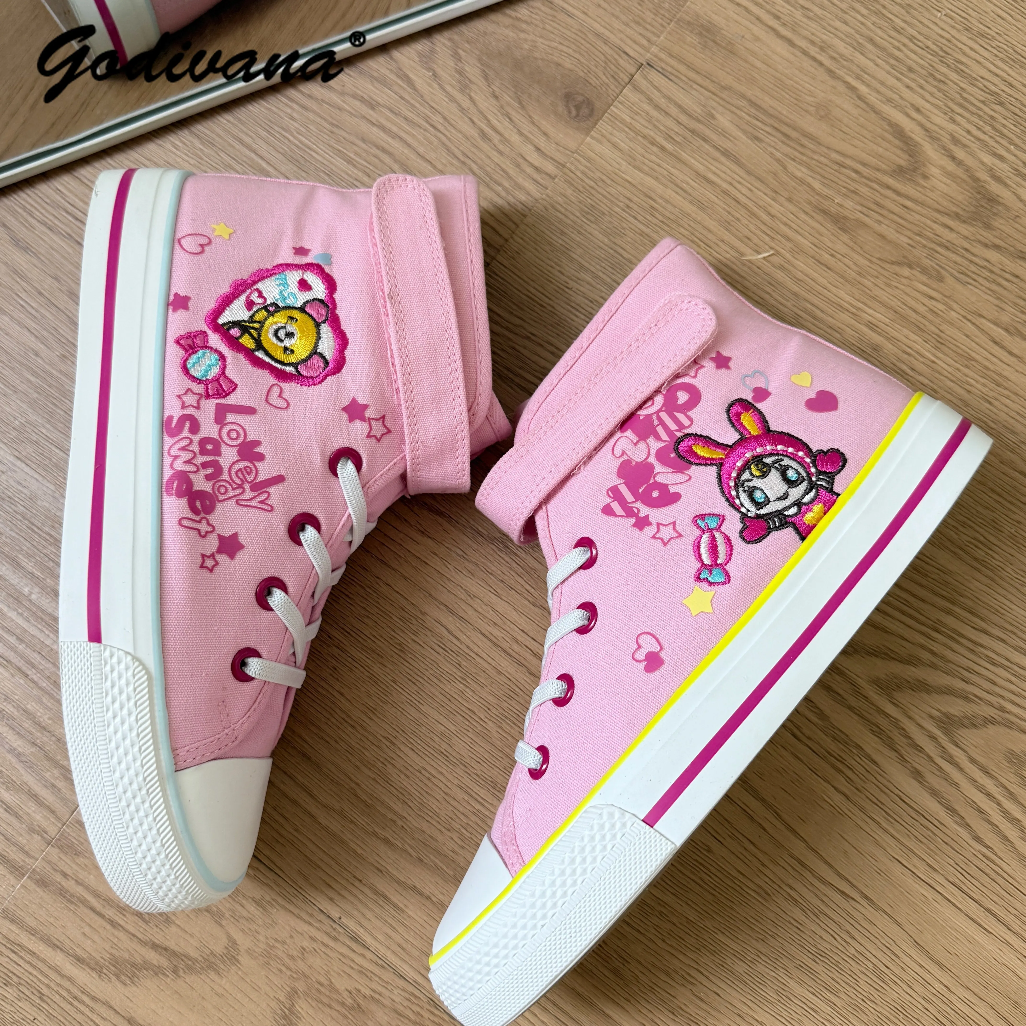 

Cute Girl Students Cartoon Embroidery Pink Canvas Shoes New Spring Women's Casual Shoes Kawaii Pumps