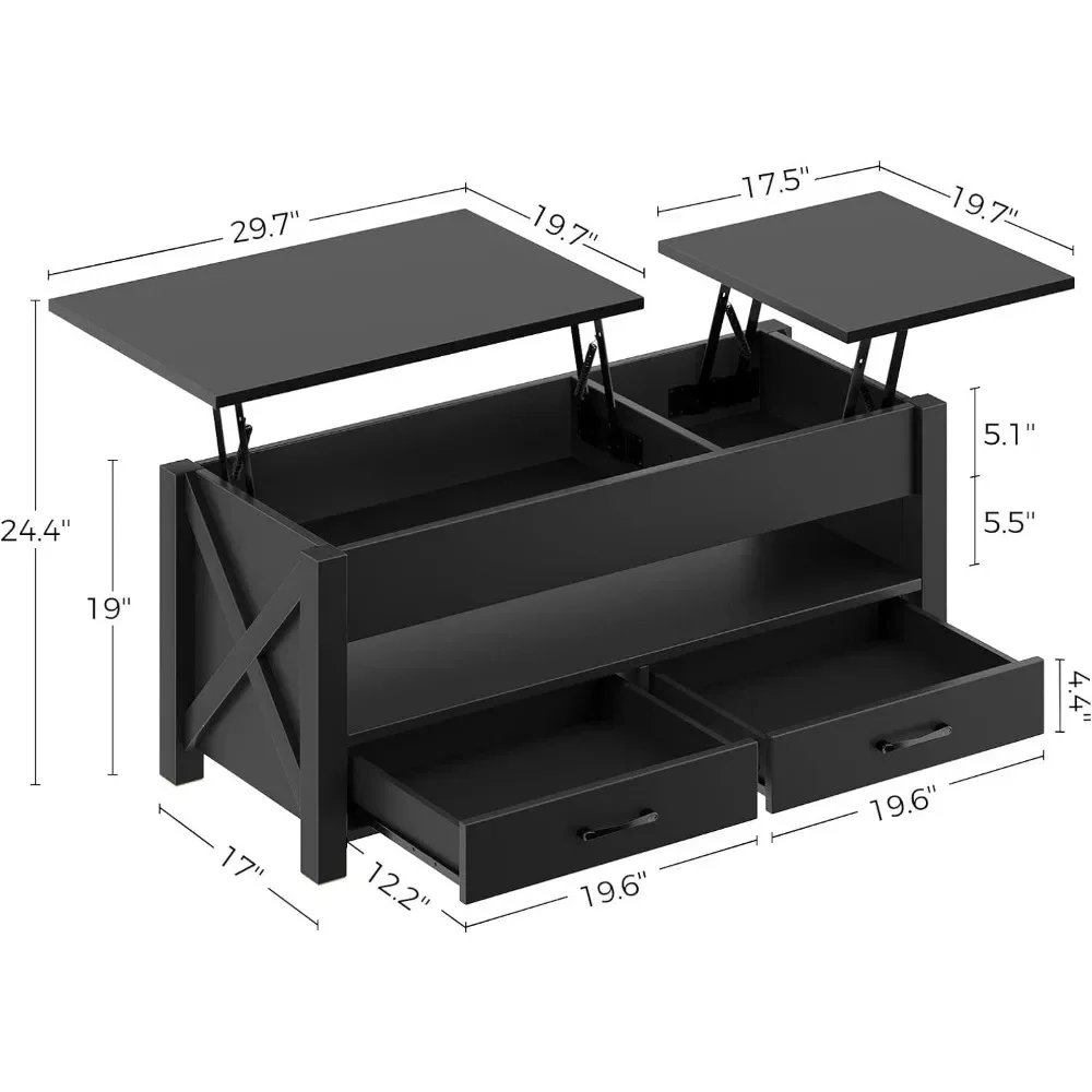 47.2 “Salontafel Met Lift Met 2 Opbergladen En Verborgen Compartiment Retro Middentafel Met Lift Tafelblad Voor Woonkamer