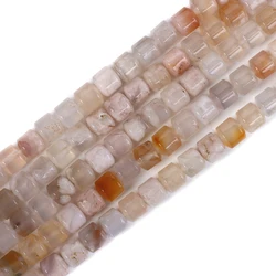 Natural Cherry Blossom Agates Stone Column Beads Charm Cylinder Loose Spacer Beads For DIY Jewelry Making Bracelet Wholesale