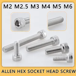 100-40 Pcs M2 M2.5 M3 M4 M5 M6 Allen Hex Socket Head Screw Bolt Fastener 304 Stainless Steel Head Cap Allen Bolts Length 3-80mm