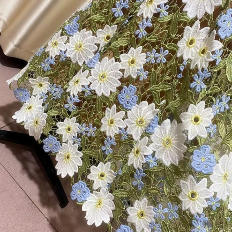 Sexy Damen-Hosenträgerkleider mit dreidimensional bestickten Blumen, V-Ausschnitt, schmale Passform, wasserlösliche Spitze, langes Kleid für den Urlaub