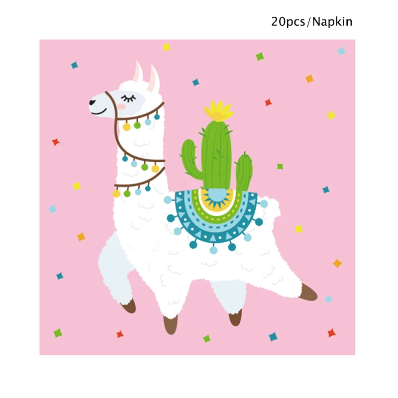 Llama Party Disposable Tableware Cartoon Cactus Alpaca Paper Plates Cups Kids Birthday Party Decoration Baby Shower Supplies - view 5