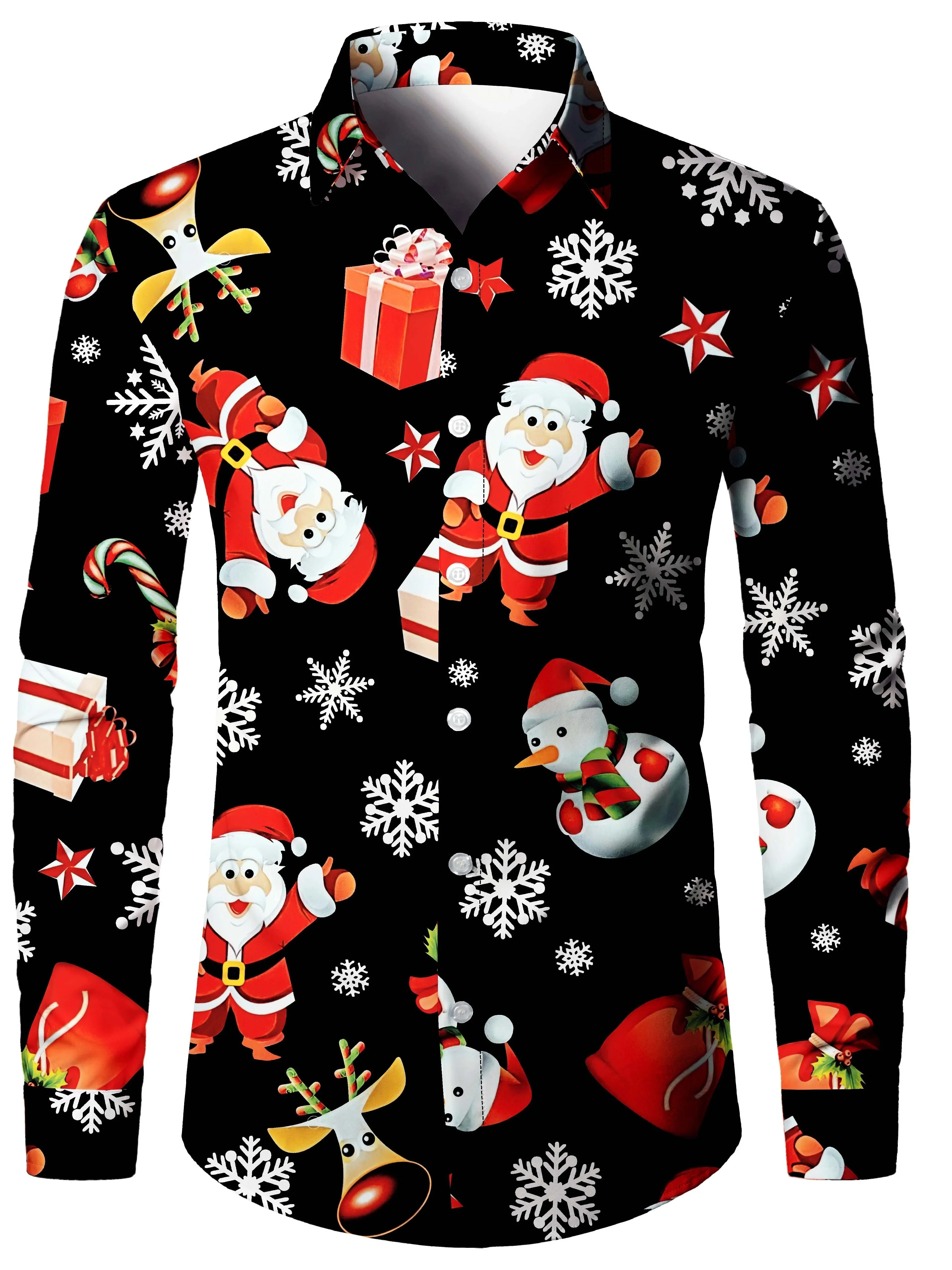 New Hawaiian Christmas Theme Santa Claus Tree Shirt For Men Casual Vintage Tops 3d Printed Flower Long Sleeve Clothing Holidays