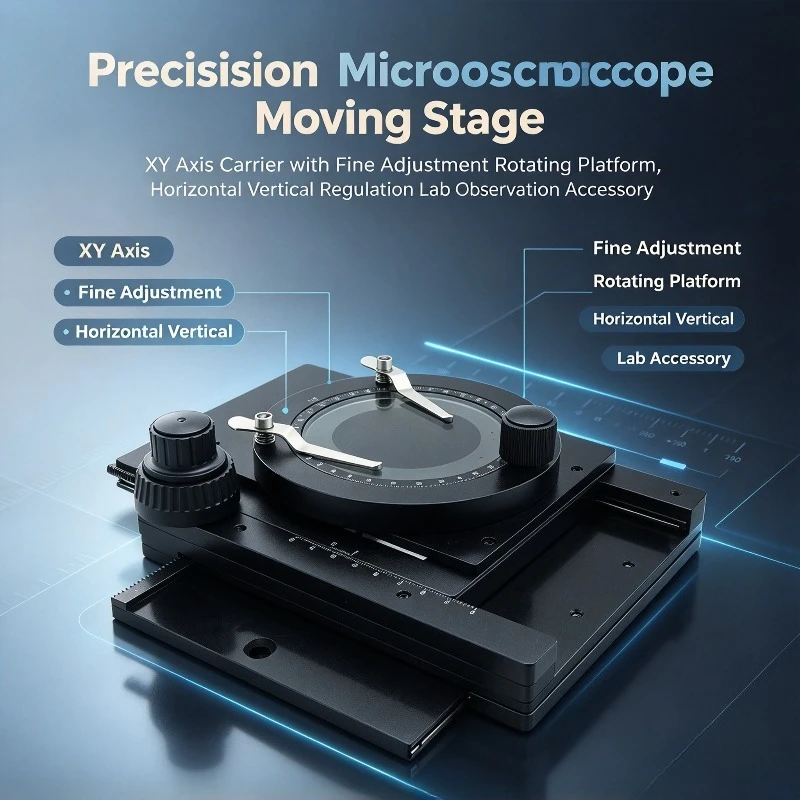 Precision Microscope Moving Stage, XY Axis Carrier with Fine Adjustment Rotating Platform, Horizontal Vertical Regulation