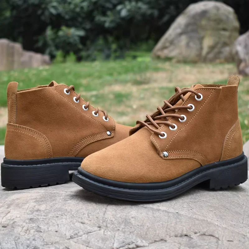 

Мужские ботинки с толстой подошвой из замши, с широким носком, из натуральной кожи, высокие, для работы на открытом воздухе