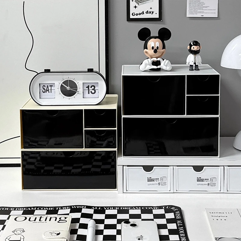 Desktop Cosmetic Organizer Case Set Table Makeup Storage Box Organizer Drawer Storage Box Desk Stationery Storage Rack Plastic