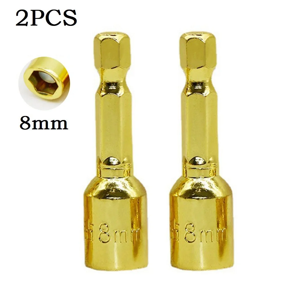 2pcs 8mm Hex Socket Adapter Magnetic Nut Electric Screwdriver Pneumatic Drill Socket Bit Hand Drill Shank Driver Adapter Hexagon