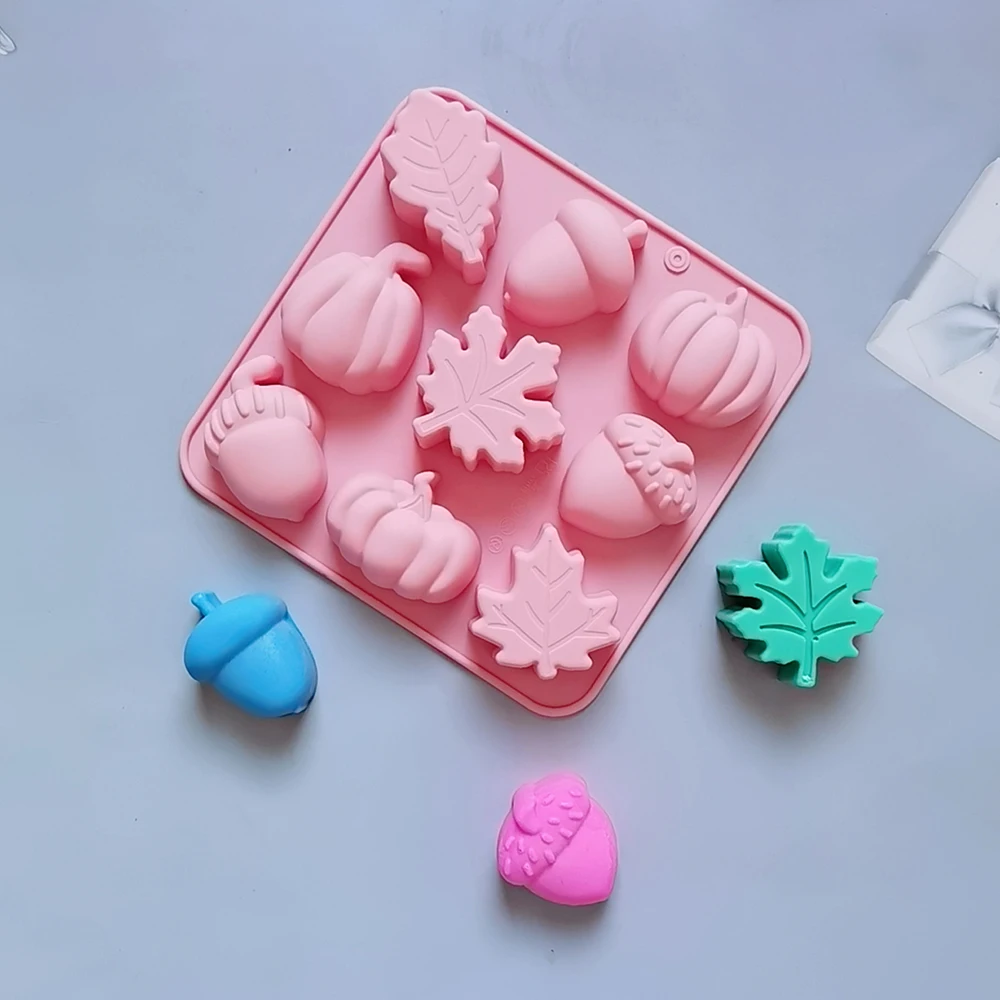 Thanksgiving Themed Silicone Molds 9 Cavity Pumpkin Leaf Oak Fruit Shape Candy Mold Creative DIY Chocolate Candle Ice Cube Mold